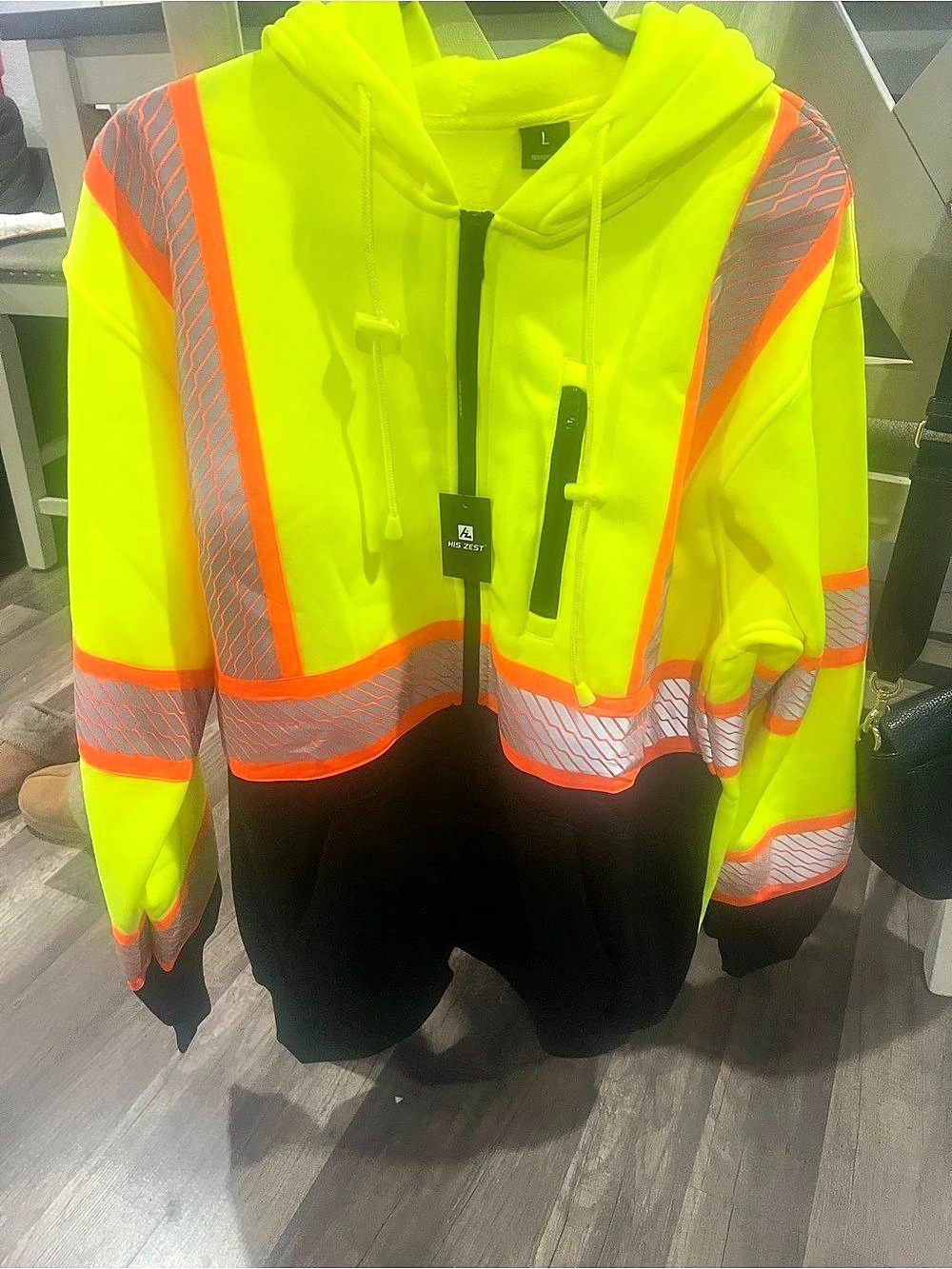 His Zest Hi-Vis Safety Hoodie Reflective Windbreaker Yellow & Orange Large